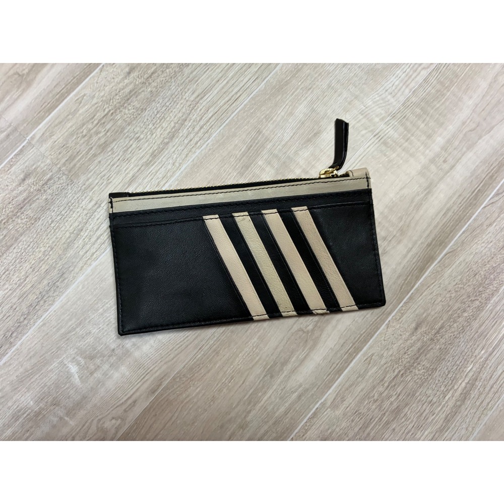 Thacker Leather Card Case Wallet Black Cream Colorblock Gold Logo Zip Pouch